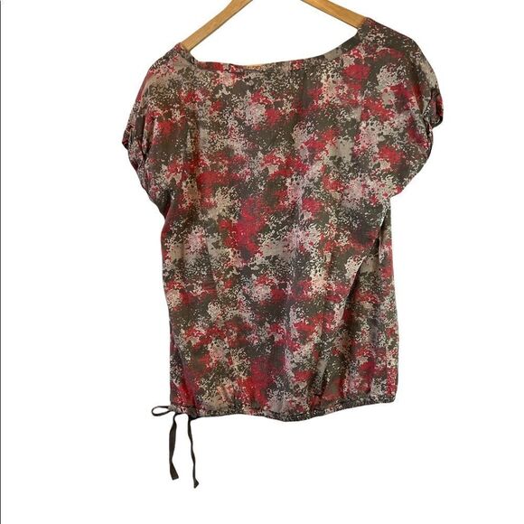 CALVIN KLEIN JEANS Cotton Coral&Tan Printed Shirt Sleeve Bubble Casual Top S - Picture 3 of 8